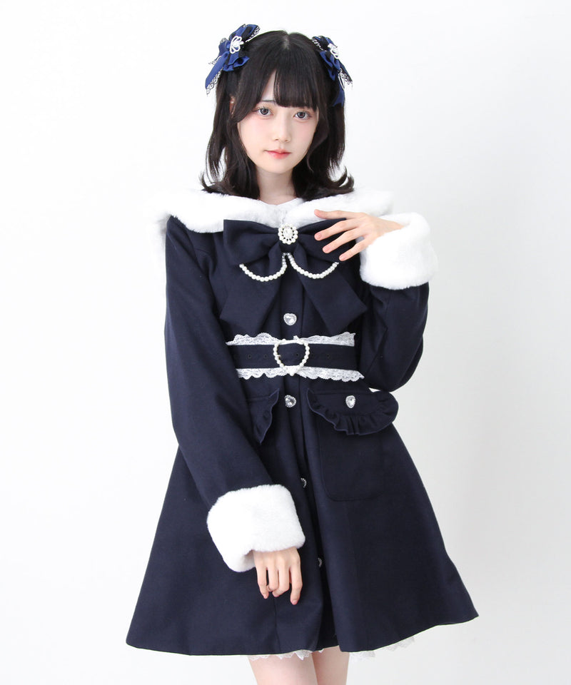 ハートバックルベルトセーラーファーコート