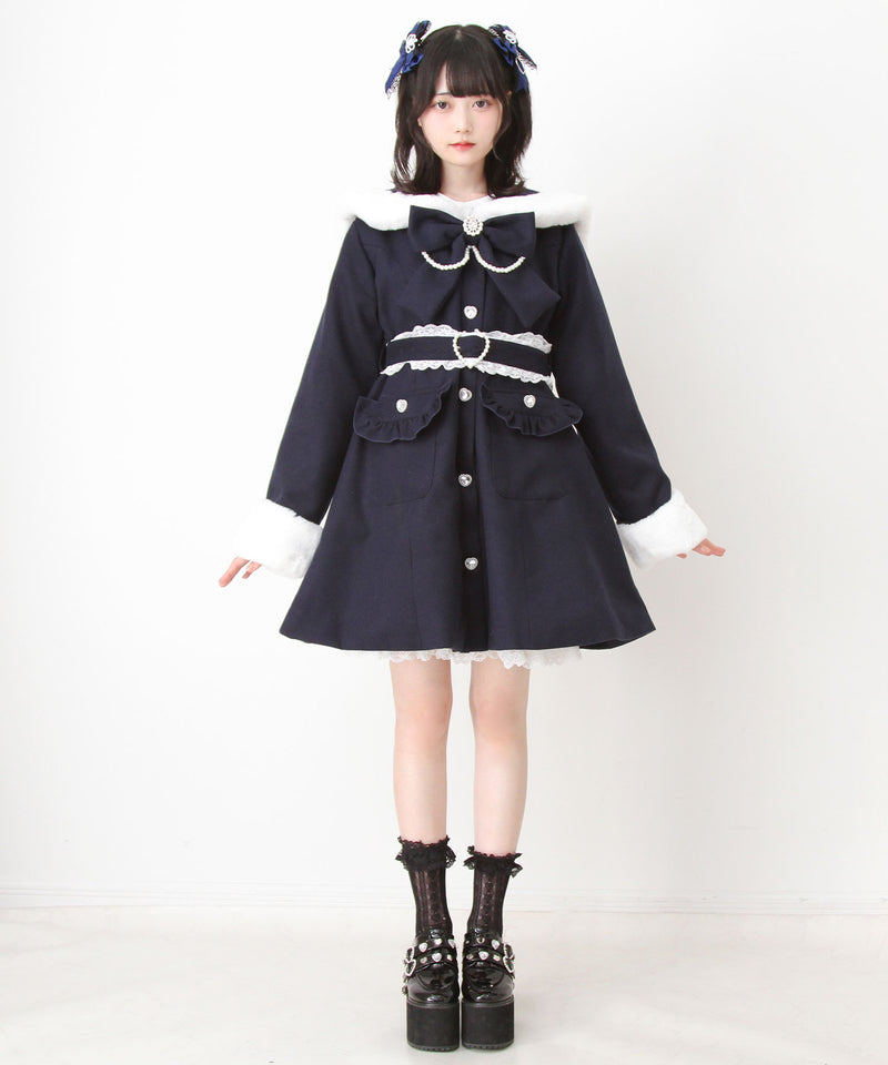 ハートバックルベルトセーラーファーコート