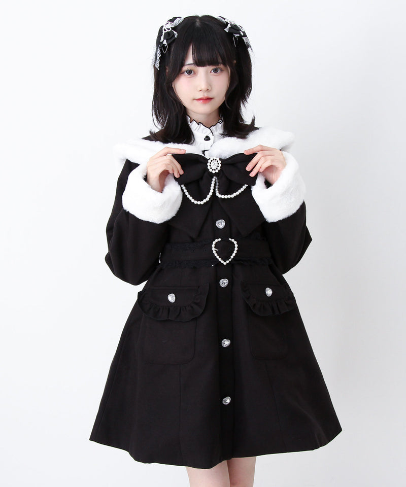 ハートバックルベルトセーラーファーコート