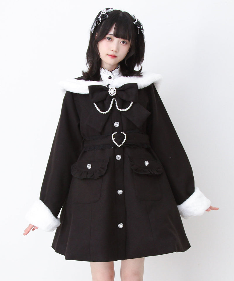 ハートバックルベルトセーラーファーコート
