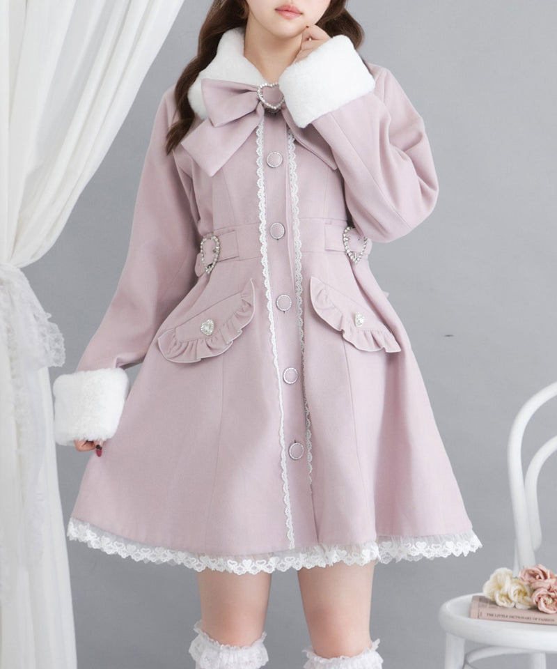 ハートたっぷりフリルAラインファーコート