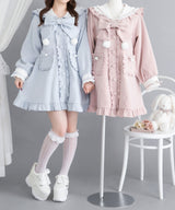 ポンポンリボンセーラー襟フリルコート