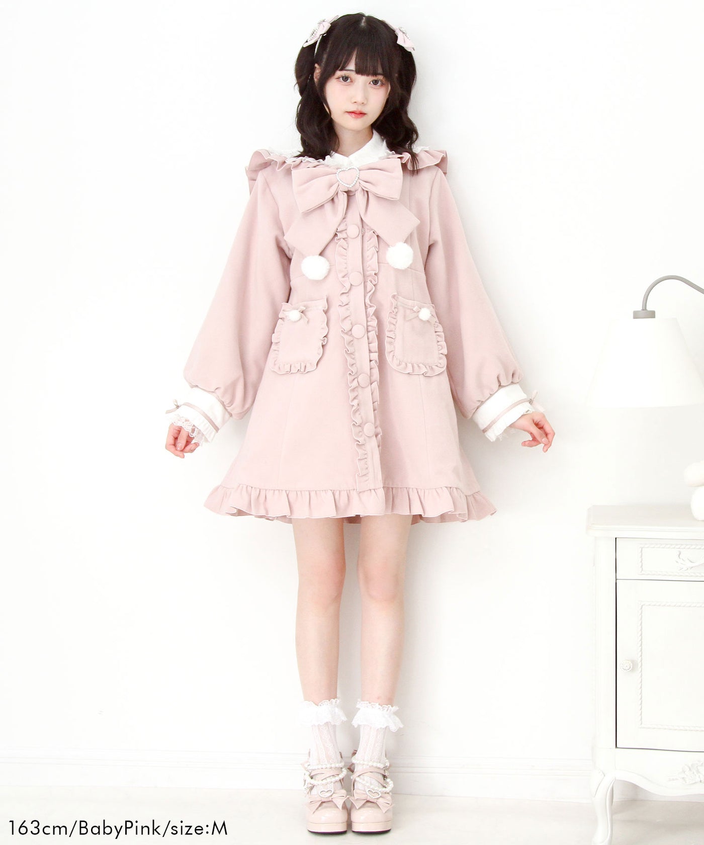 大きいサイズ EIKO KONDO 変形コート LLサイズ フリル リボン ポンポンリボンセーラー襟フリルコート – レディース