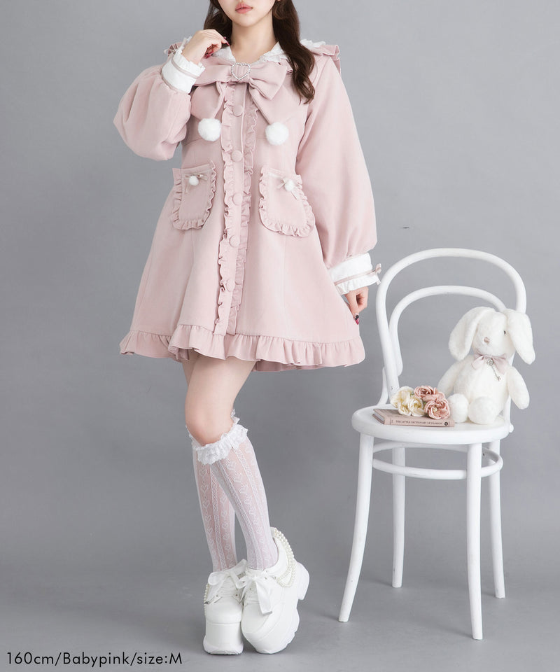 ポンポンリボンセーラー襟フリルコート