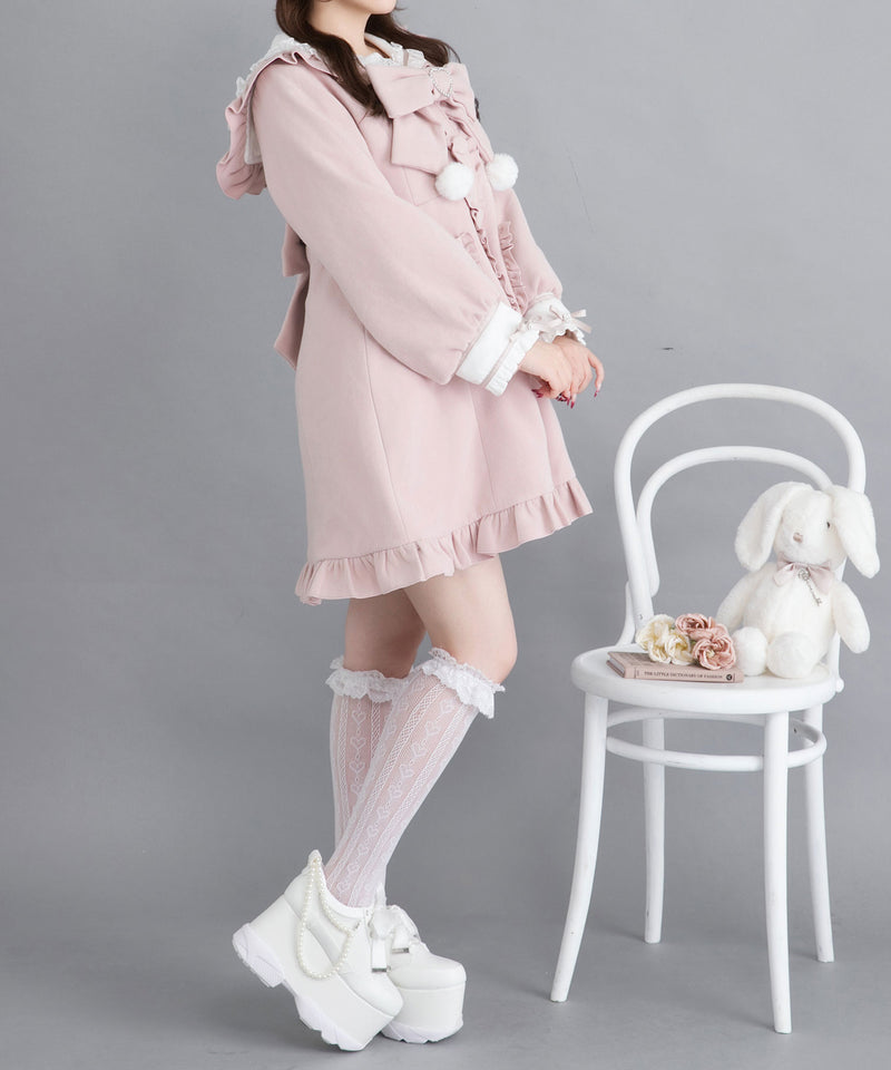 ポンポンリボンセーラー襟フリルコート