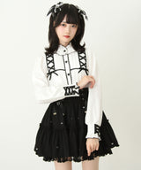 レースアップフリル襟ブラウス