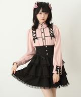 レースアップフリル襟ブラウス