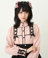 レースアップフリル襟ブラウス