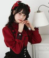 レースアップフリル襟ブラウス