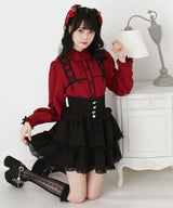 レースアップフリル襟ブラウス