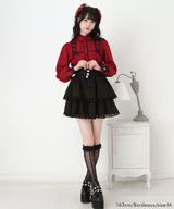 レースアップフリル襟ブラウス