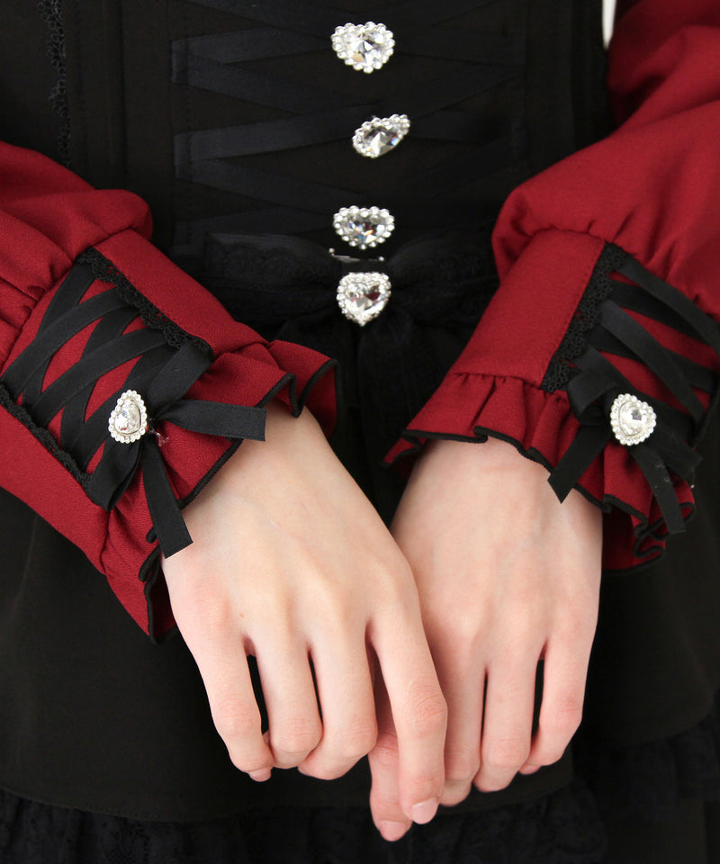 レースアップフリル襟ブラウス