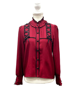 レースアップフリル襟ブラウス