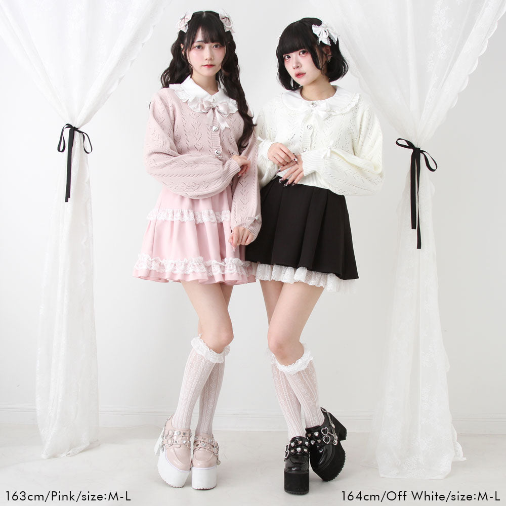 キラキラハート編み柄ショートカーディガン【ニット】 – レディース