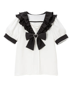 二段フリルセーラーブラウス