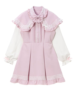 ポンチョ風袖切替ワンピース