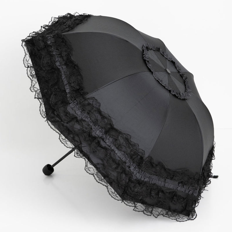 晴雨兼用UVカット レディースゴージャスフリル折り畳み姫系日傘