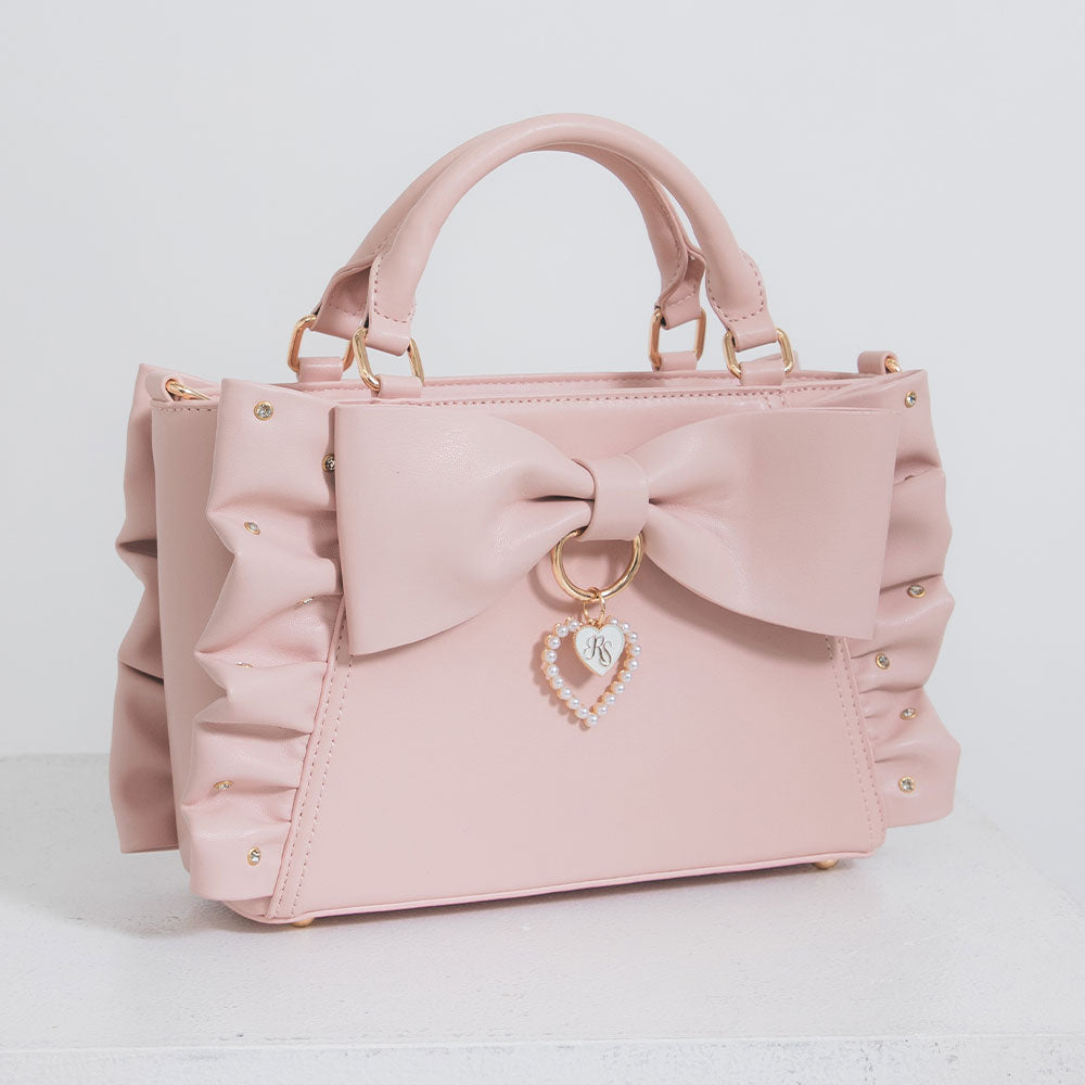 【美品】アンテプリマ リボン ビジューバッグ ピンク ハンドバッグ スタンダード/スクエア ラージ/フクシアピンク ｜ 【公式