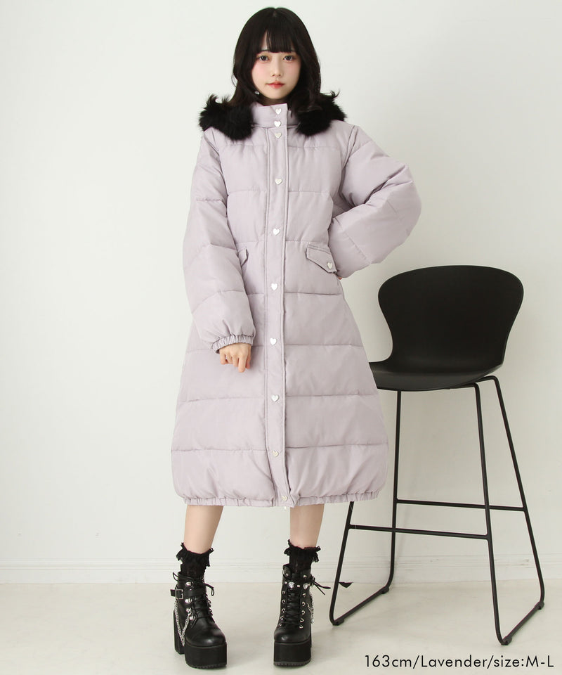 ファー付きハートスタッズロングダウンコート