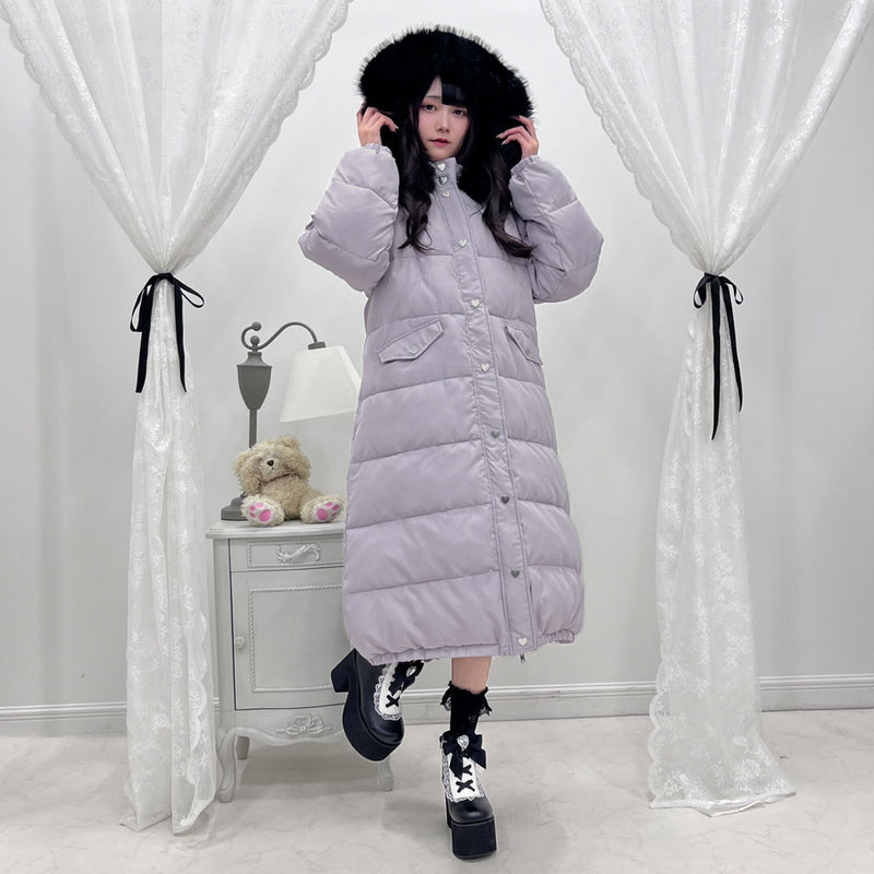 ファー付きハートスタッズロングダウンコート