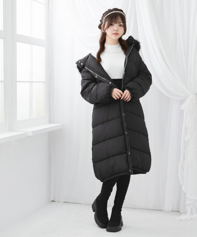 ファー付きハートスタッズロングダウンコート