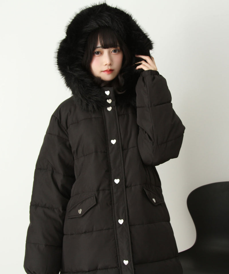 ファー付きハートスタッズロングダウンコート