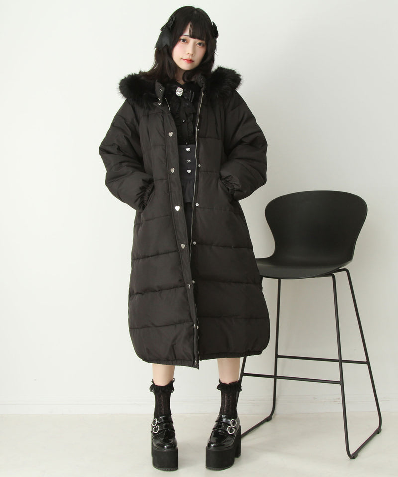ファー付きハートスタッズロングダウンコート