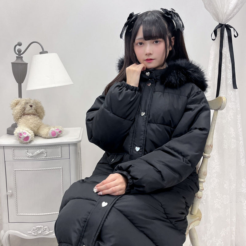 ファー付きハートスタッズロングダウンコート