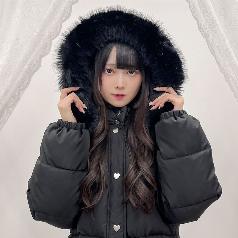 ファー付きハートスタッズロングダウンコート – レディース