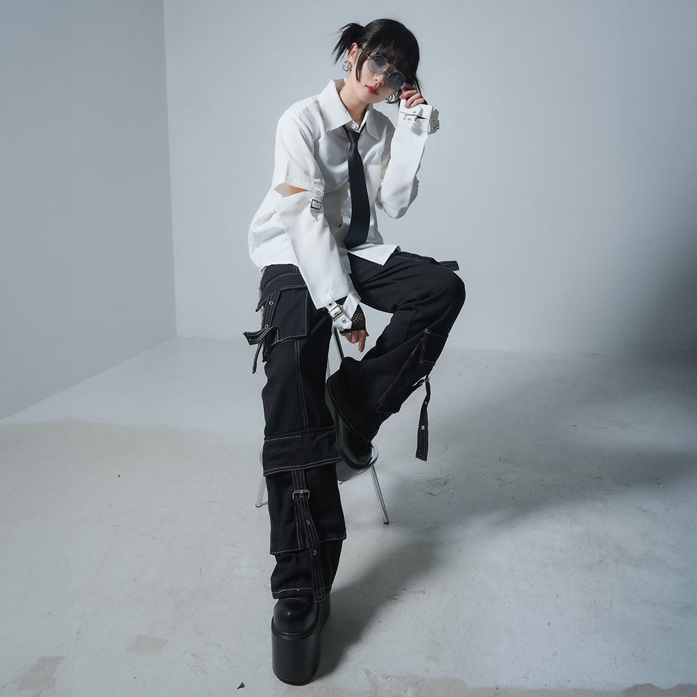 ブラックデニムパンツ ホワイトステッチ ホワイトステッチハイウエストブラックジーンズパンツ | OopsyDaisy