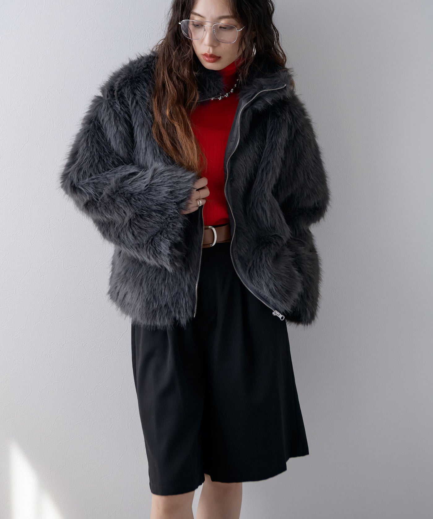 2月限定価格 SHAGGIE ファーブルゾンジャケット チャコールグレー SHAGGIE（シャギー） ブルゾン アウター 「ViVi掲載」ファーブルゾン