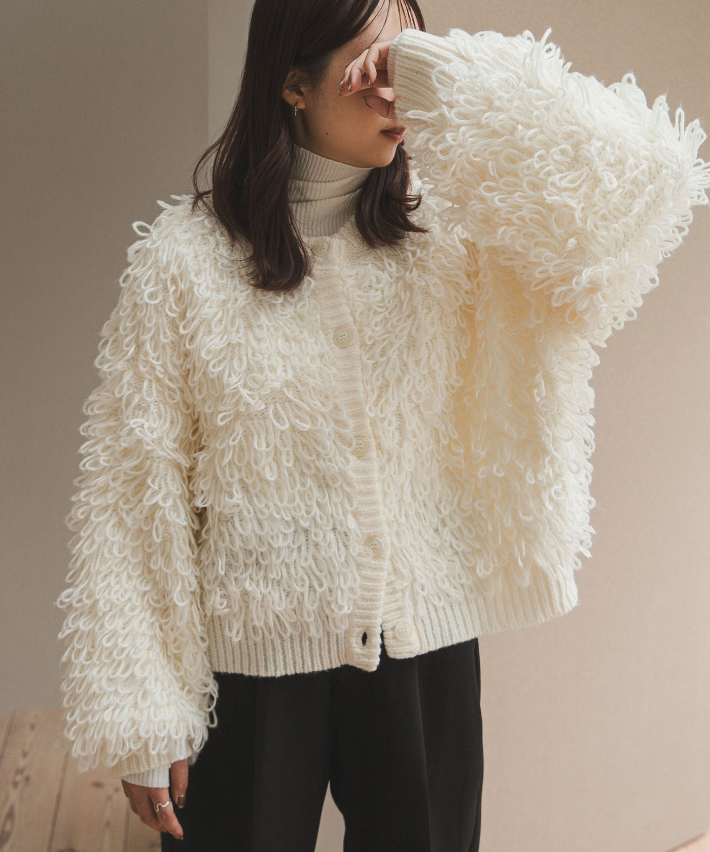 試着のみ新品　リヴドロワ　ファーヤーン 2way カーディガン 上質素材】ファーヤーン2wayカーデ | RIVE DROITE(リヴドロワ