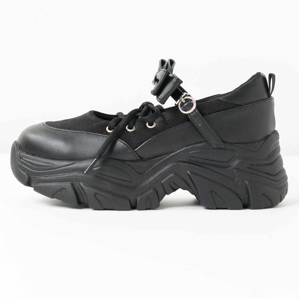 厚底リボンレースアップスニーカーパンプス【大きいサイズ有