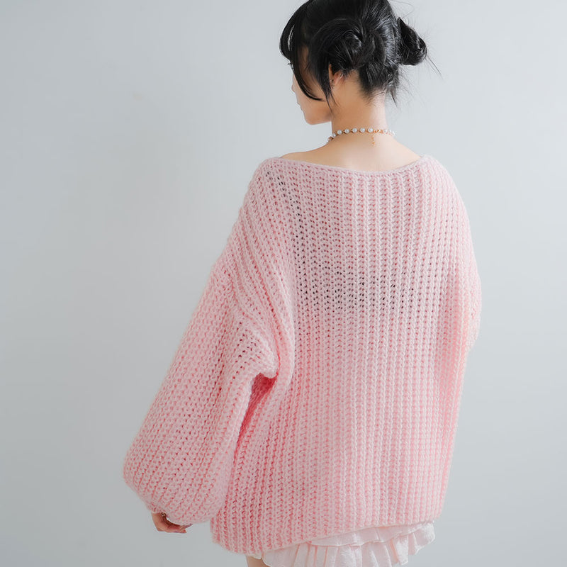 アゼ編みゆるニットトップス