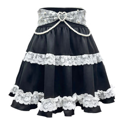 リボンパールチェーンレースフリルスカート