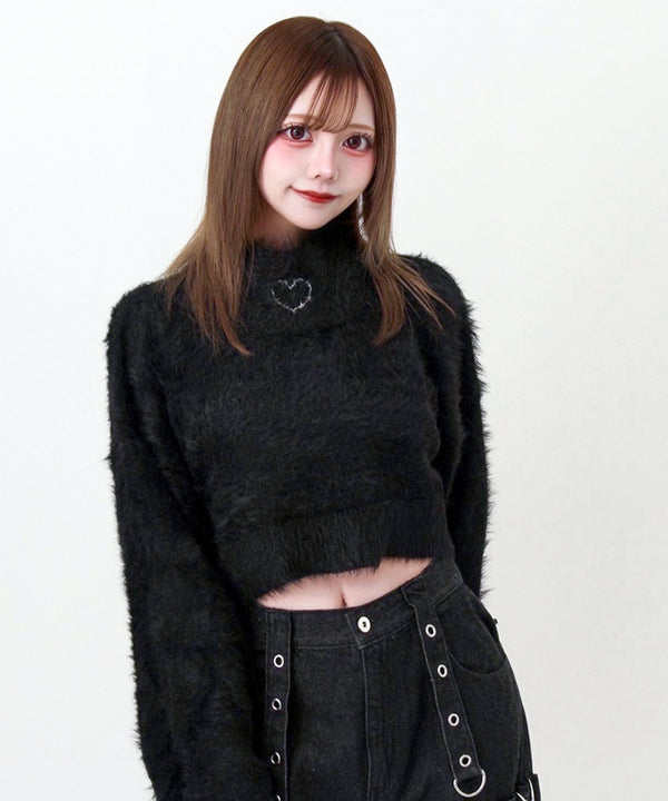 クロップドシャギーニット