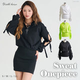 【新春セール】上質スウェットハートキラキラジップゆるピタワンピ【大きいサイズ有】