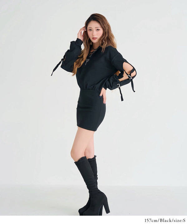 上質スウェットハートキラキラジップゆるピタワンピ【大きいサイズ有】