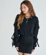 【新春セール】上質スウェットハートキラキラジップゆるピタワンピ【大きいサイズ有】