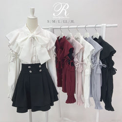 ショルダーレースリボンブラウス