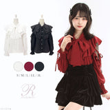 ショルダーレースフリルリボンブラウス【大きいサイズ有】