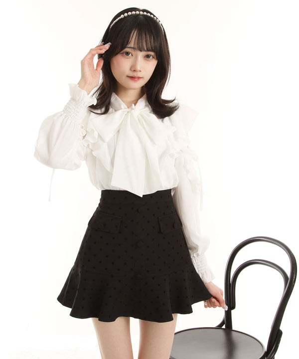 ショルダーレースフリルリボンブラウス