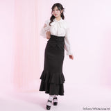 ショルダーレースフリルリボンブラウス【大きいサイズ有】