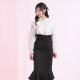 ショルダーレースフリルリボンブラウス【大きいサイズ有】