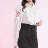 ショルダーレースフリルリボンブラウス【大きいサイズ有】