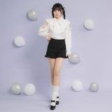 ショルダーレースフリルリボンブラウス【大きいサイズ有】