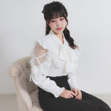 ショルダーレースフリルリボンブラウス【大きいサイズ有】