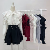 ショルダーレースフリルリボンブラウス【大きいサイズ有】