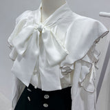 ショルダーレースフリルリボンブラウス【大きいサイズ有】