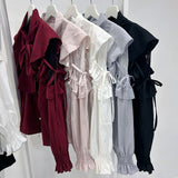 ショルダーレースフリルリボンブラウス【大きいサイズ有】